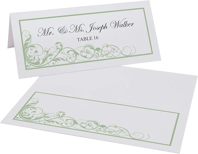 Scribble Vintage Swirl Place Cards, Sage (Choose Color), Set of 150, Pre-cut and Scored - Wedding, Party, Dinner, and Special Events - Made in the USA