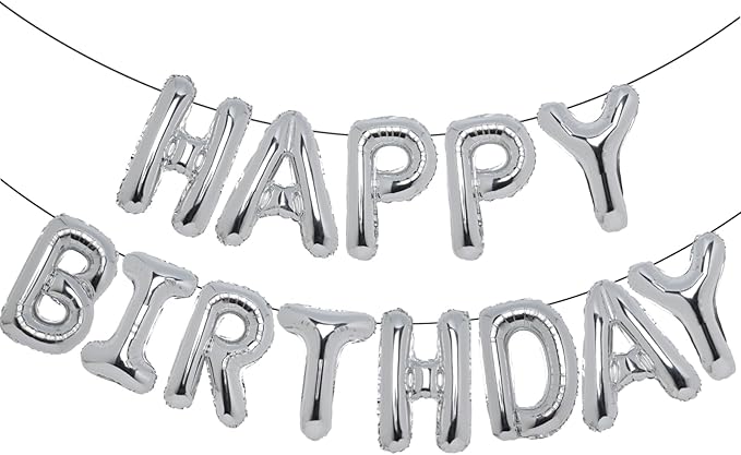 Accevo Silver Happy Birthday Balloon 16 Inch Mylar Foil Letters Balloons Happy Birthday Banner for Kids Child Adults Boys Girls Happy Birthday Sign Birthday Party Decorations Supplies
