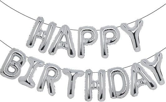 Accevo Silver Happy Birthday Balloon 16 Inch Mylar Foil Letters Balloons Happy Birthday Banner for Kids Child Adults Boys Girls Happy Birthday Sign Birthday Party Decorations Supplies
