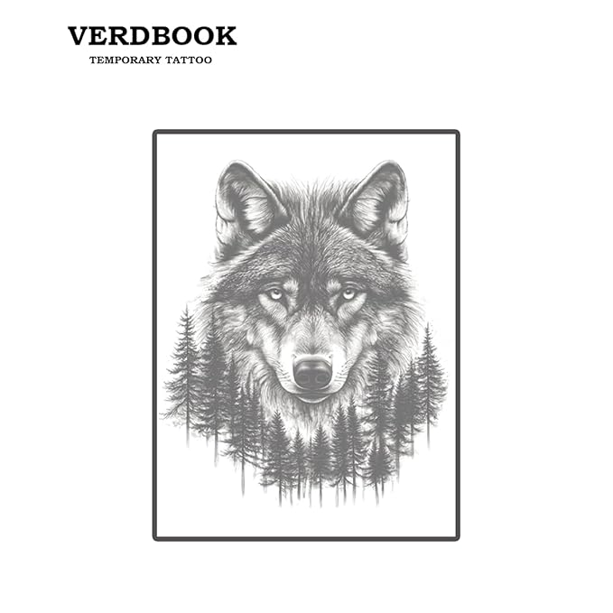Waterproof Temporary Tattoos: 2-Sheet Tattoo Kit with Realistic Body Stickers, Semi-Permanent Tattoos for Adults Lasting 7-15 Days – Safe for Men & Women, Jungle Wolf