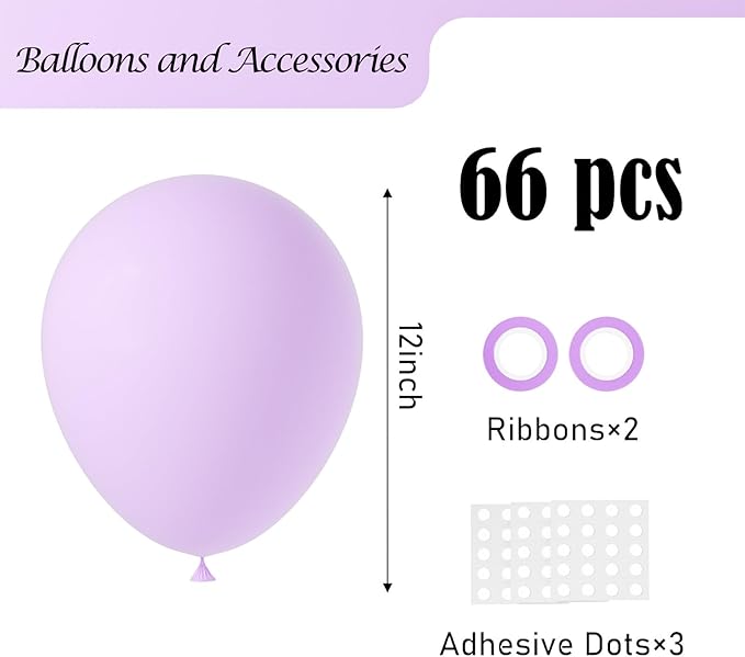 Pastel Purple Balloons, 66pack 12inch Light Purple Latex Party Balloons for Birthday Baby Shower Graduation Wedding Gender Reveal Anniversary Party Decorations