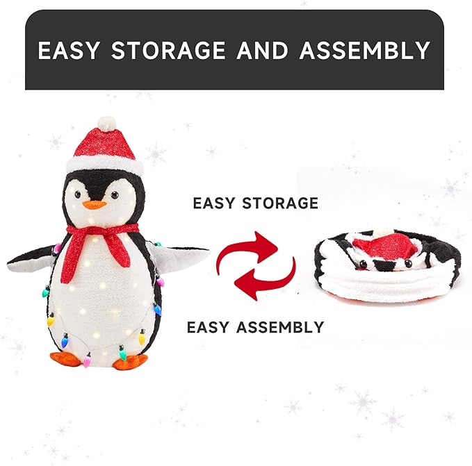 DUMOS 2-Piece Lighted Penguin Family Outdoor Christmas Decoration, Pop up Holiday Decor with 150 LED Lights for Yard, Garden, Storefront, Red
