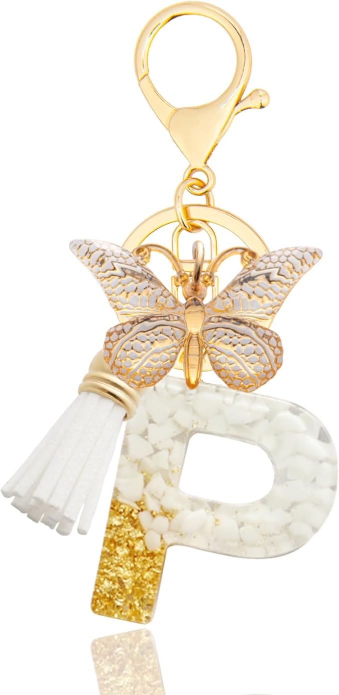 Initial Letter Keychain, Butterfly Keychain Cute Resin, Initial Keychain Backpack Charms, Key chain for Women, Girls