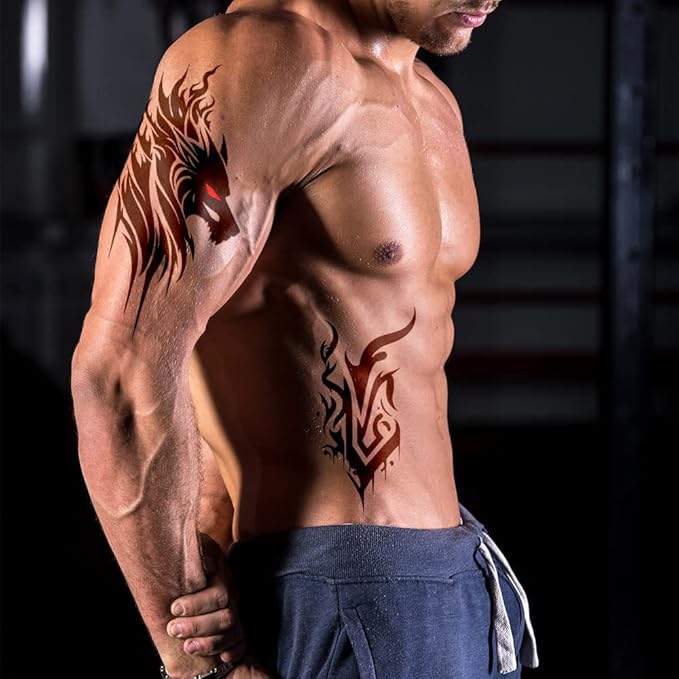 10 Sheets Large Tribal Viking Temporary Tattoos for Men & Women – 7.4"x4.7" Black Totem Fake Tattoo Stickers Waterproof Removable Body Art for Chest Arm Back Shoulder