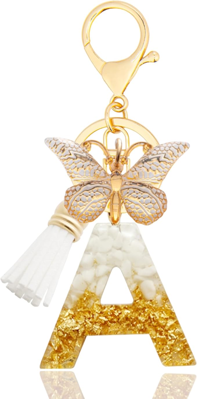 Initial Letter Keychain, Butterfly Keychain Cute Resin, Initial Keychain Backpack Charms, Key chain for Women, Girls