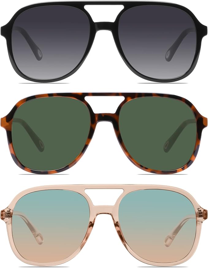 YDAOWKN Retro Square Aviator Sunglasses for Womens Mens Vintage 70s Double Bridge Sun Glasses