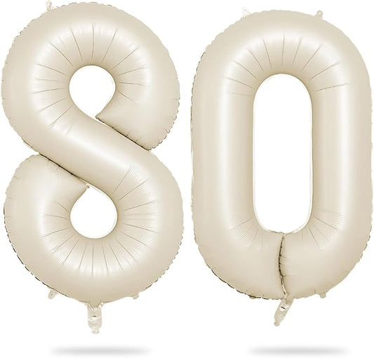Biapian 40 Inch Cream Number 80 Balloon, 80th Birthday Balloons, Big Digital 80 Beige White Giant 80 Foil Balloon Helium for Men Women 80th Birthday Decorations Anniversary Baby Shower Party Supplies