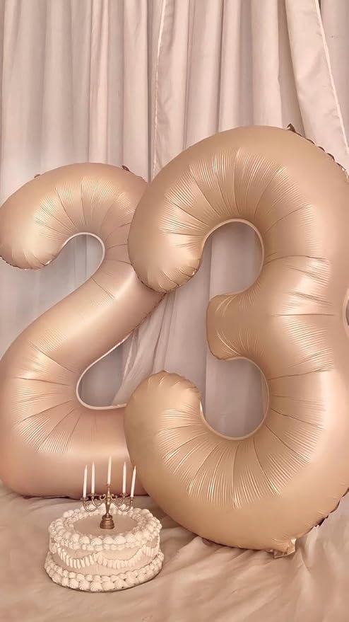 40 Inch Light Brown Large Number 4 Balloons, Giant Foil Number Four 14 24 34 40 44 Balloons, Light Brown Mylar Big Balloon for Anniversary Graduation Decorations