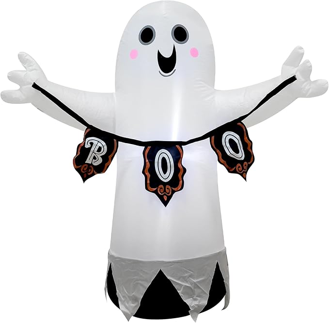 3.5FT White Ghost Halloween Inflatable Decor Halloween Blow Up Decor with LED Light Indoor Outdoor Graden Yard Party Holiday Decoration
