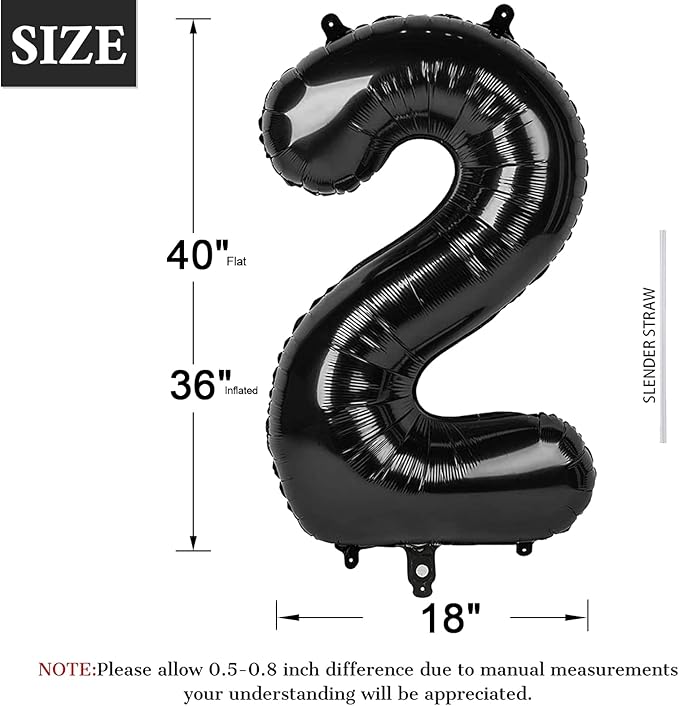 40 Inch Black Number Balloon 0-9(Zero-Nine), Big Size Happy Birthday Balloon, Foil Helium Big Number Balloon for Birthday Celebration Decorations Graduations Anniversary Photo Shoot