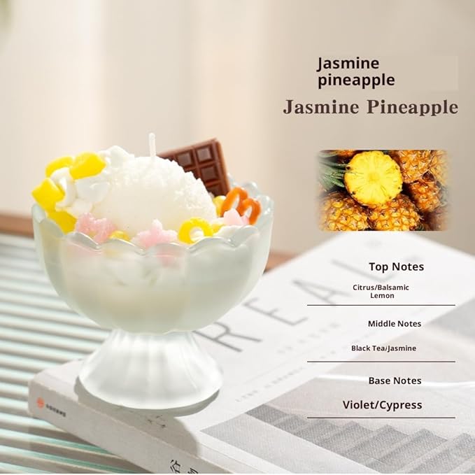 Generic Ice Cream Aromatherapy Candles, Glass Goblet, Decorative Dessert Shape, Fruit Fragrance, Christmas Birthday Festival Gift (Jasmine Pineapple)