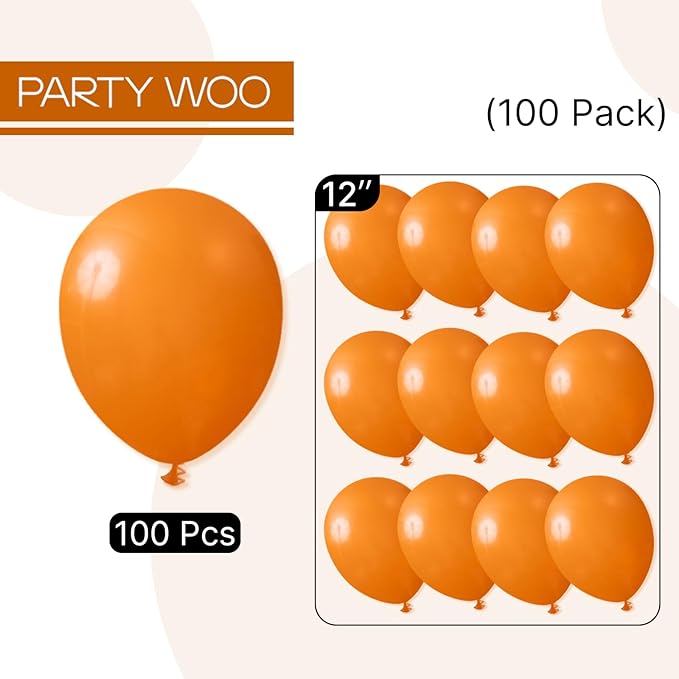 PartyWoo Burnt Orange Balloons 100 pcs 12 Inch Terracotta Rust Fall Color Balloons for Graduation Thanksgiving Halloween Baby Shower Birthday Party Decorations Orange-F53