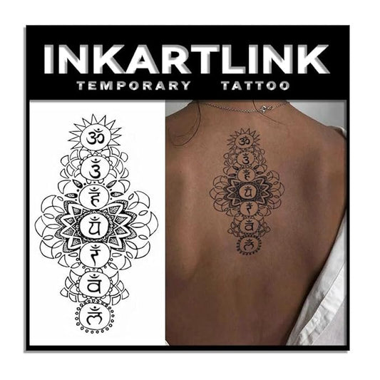 INKARTLINK Tattoo Tech, 2 Sheets Medium Semi Permanent Tattoo, Adult Art Design Temporary Tattoos, Lasts 1-2 Weeks, Waterproof, Realistic Look, No Reflection (Chakra Mandala)