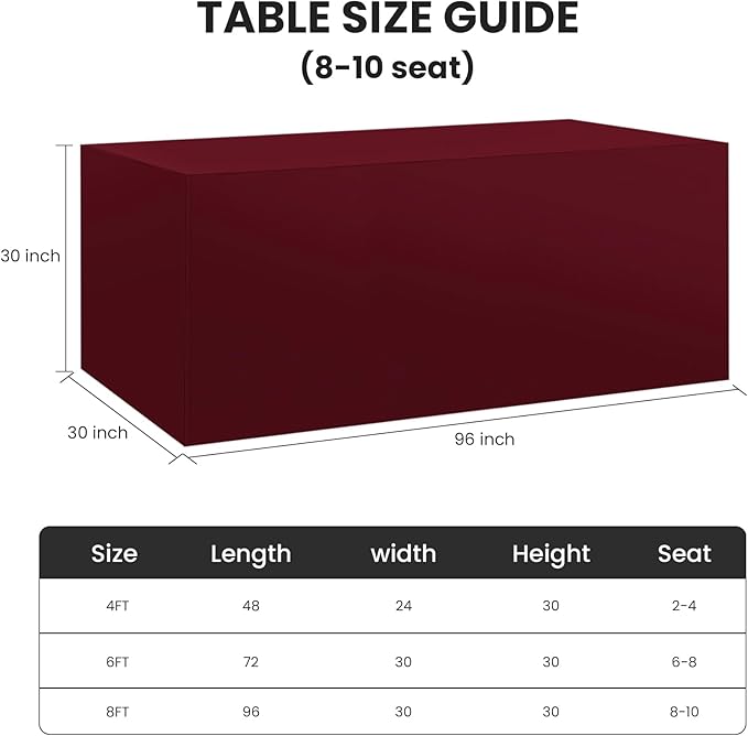 Ascoza 2 Pack Fitted Tablecloth for 8 Foot Rectangle 96 x 30 Inch Burgundy Table Covers Water Resistant Polyester Cloth for Folding, Parties,Display, Trade Show (Burgundy)