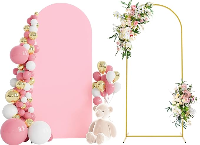 Wokceer 6 FT Wedding Arch Stand and Arch CoverMetal Arch Stand with Arch Stand Cover for Birthday Party Wedding Ceremony Bridal Baby Shower Event Decor