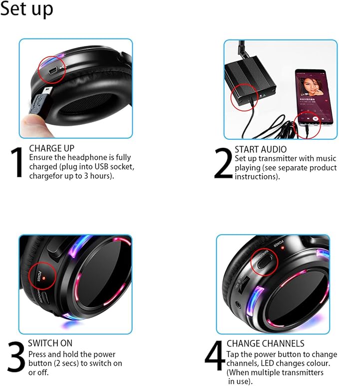 10pcs Bundle Wireless Silent Disco LED Flashing Light Headphones with 1 Transmitter 500m Distance