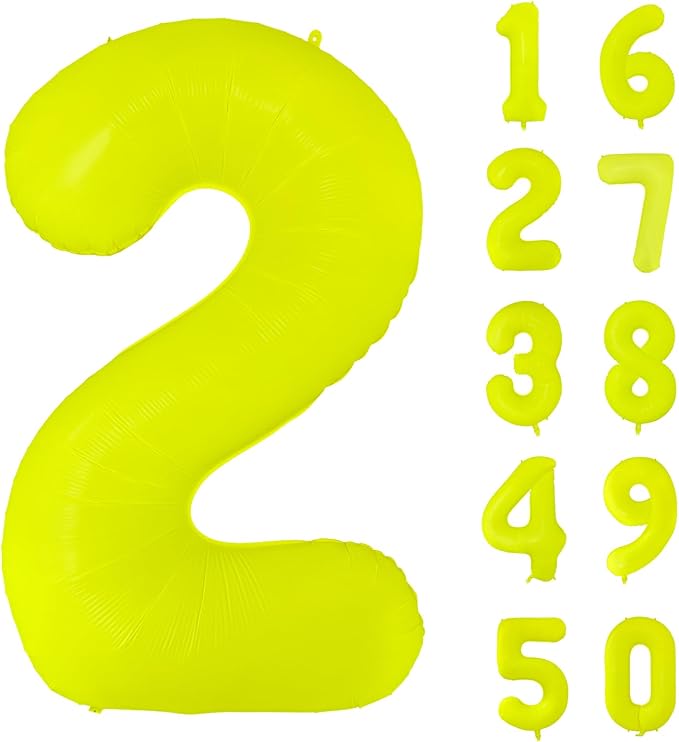 Fluorescent Yellow Number Balloon 40 inch Giant Foil Helium Balloons Yellow Number 2 Balloon for 2nd Birthday Party Decorations