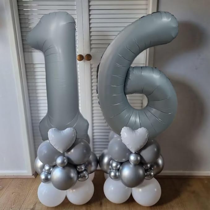 40in Gray Number 3 Balloons Big Foil Mylar Party Balloons for Girls Boys 3rd Birthday Party Decorations Supplies