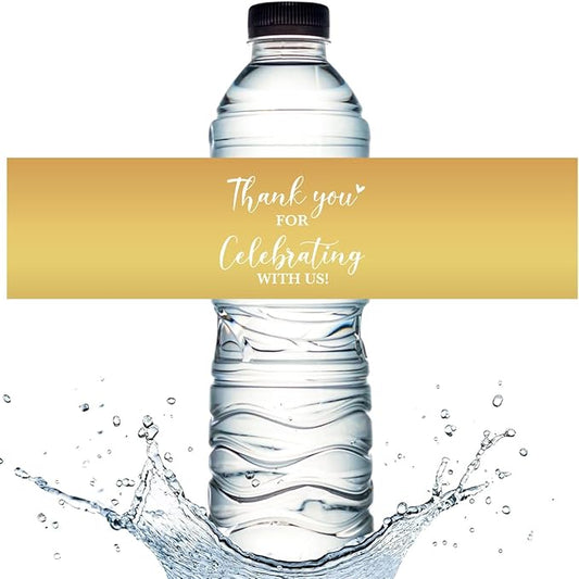 100PCS Wedding Water Bottle Labels Waterproof Greenery Floral Wraps Sticker for Water Bottle Baby Shower Bottle Label for Bridal Shower Party Welcome（Glod）