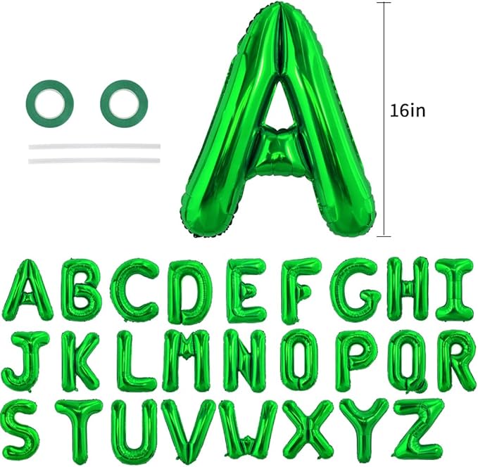 TONIFUL 52 Pieces 16 Inch Green Letter A-Z Balloons,Custom Phrase Mylar Foil Alphabet Letter DIY Personalized Phrase Banner for Birthday Anniversary Celebration Graduation Party Supplies Decoration