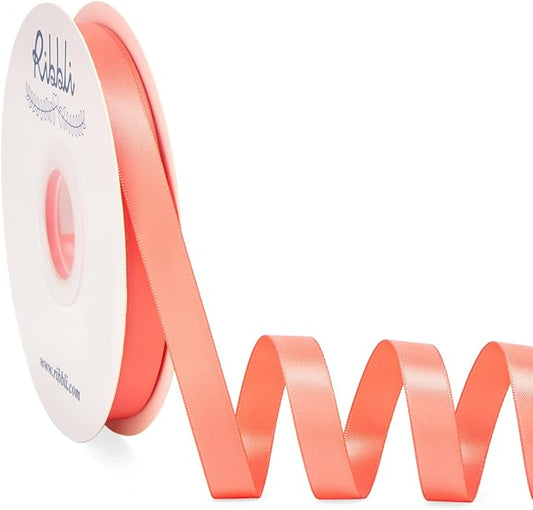Ribbli Light Coral Satin Ribbon Double Faced Satin 1/2 inch x Continuous 50 Yards-Coral Pink Ribbon for Gift Wrapping Crafts Wedding Decoration Bows Bouquet Floral Arrangement