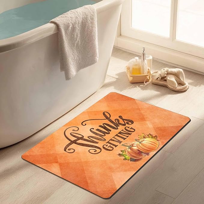 Fall Welcome Maple Leafs Decorative Door Mat, Autumn Thanksgiving Doormat for Indoor Outdoor Entrance Floor Mats,Fall Pumpkins Non Slip Harvest Vintage Decor Rubber Welcome Mats 30" x 18" Inch