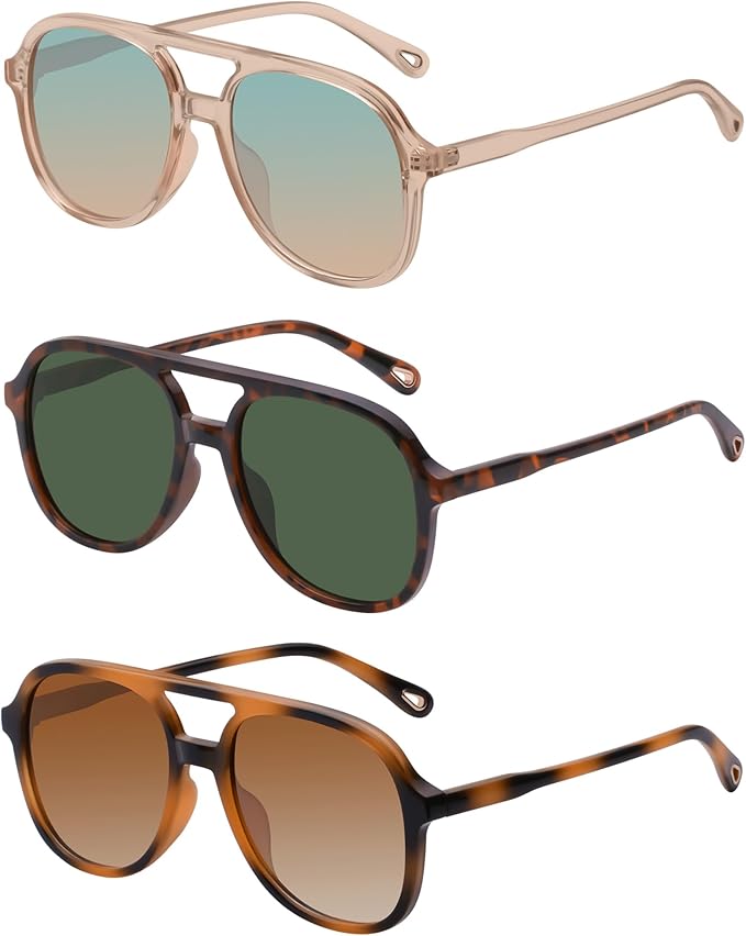 YDAOWKN Retro Square Aviator Sunglasses for Womens Mens Vintage 70s Double Bridge Sun Glasses