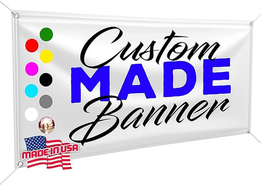 Custom Design - Any Size Vinyl Banner - Full Color - Made in USA - Business, Storefront, Birthday Party, Graduation, Outdoor Events, Garage, Shop, Baby Shower, Backdrop - Fast Turnaround (6' x 3')