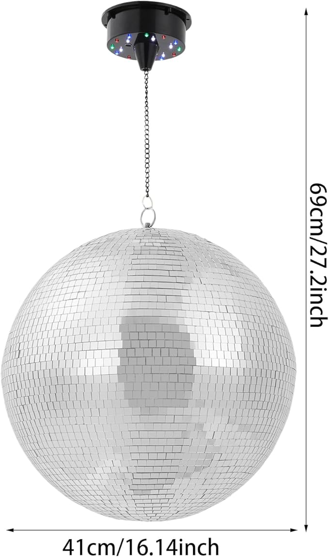 Disco Ball Light, 16in Rotating Disco Party Decoration with Motor, 18 Red/Blue/Green/White LEDs, for DJ Sets, Nightclubs, Birthdays, Banquets, Parties, Bars, Weddings, Holiday