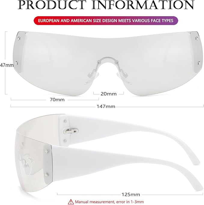 AIEYEZO Oversized Y2K Sunglasses for Women Men Trendy Retro Wrap Around Big Shield Sun Glasses