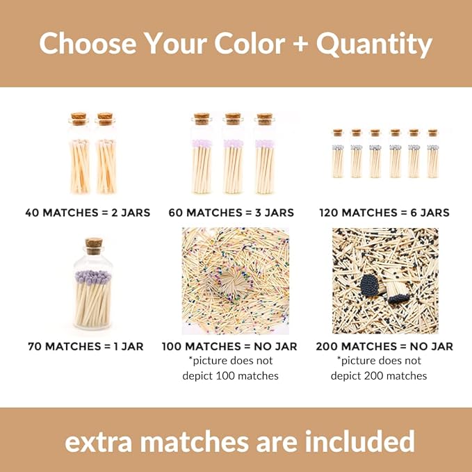 River Birch Decorative Matches in a Bottle with Striker - Cute & Colored Matches - 2 Bottles, Christmas Blend Tip, 40 Matches