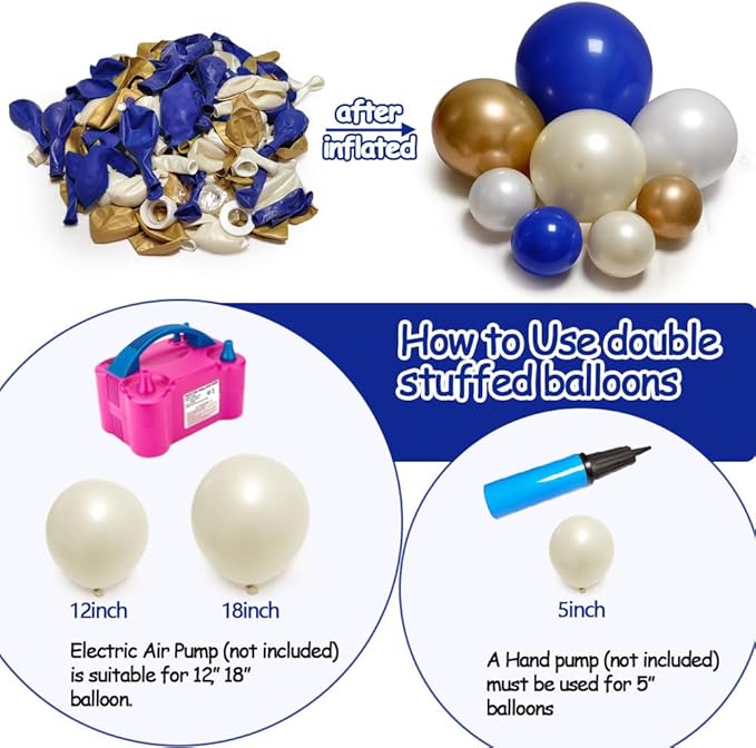 Royal Blue and Gold Balloon Garland - Double Stuffed Pearl Sand White Blue Gold Balloons Arch Kit for Birthday Graduation Anniversary Bachelorette Wedding Baby Shower Party Decoration