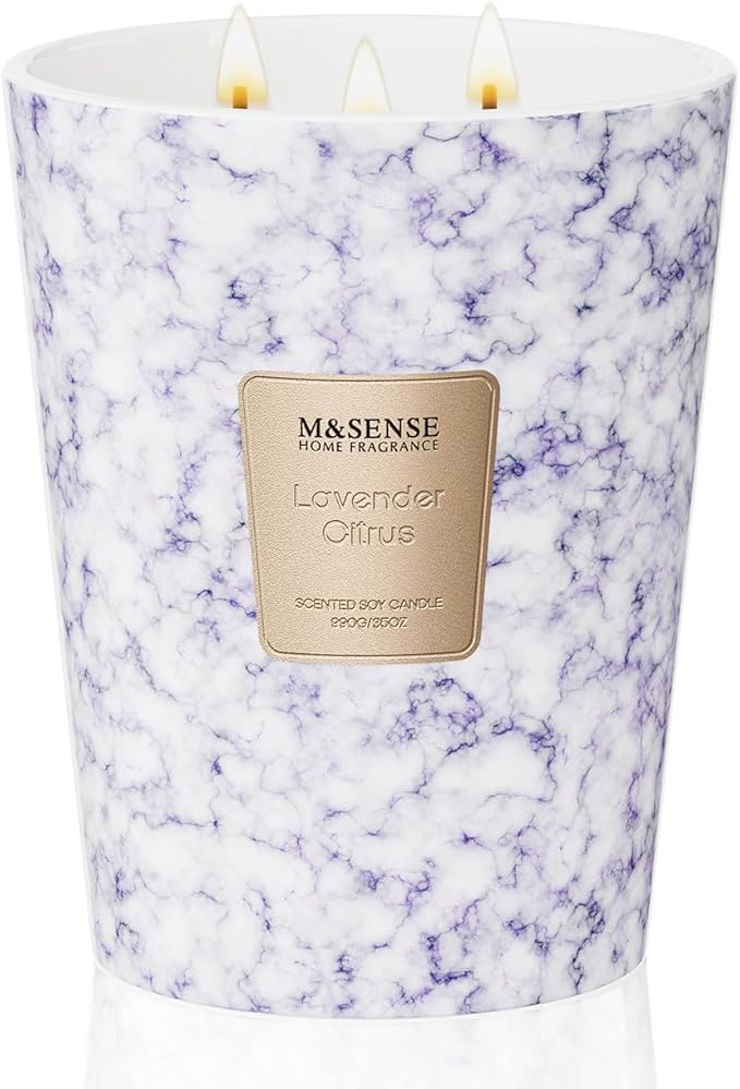 M&SENSE Extra Large Candle 35oz 150H LavenderCitrus Scented, 3 Wick Highly Scented Jar Candle, XL Large Christmas Gift Candle for Women, Long Lasting Burning for Holiday, Thanksgiving, Christmas