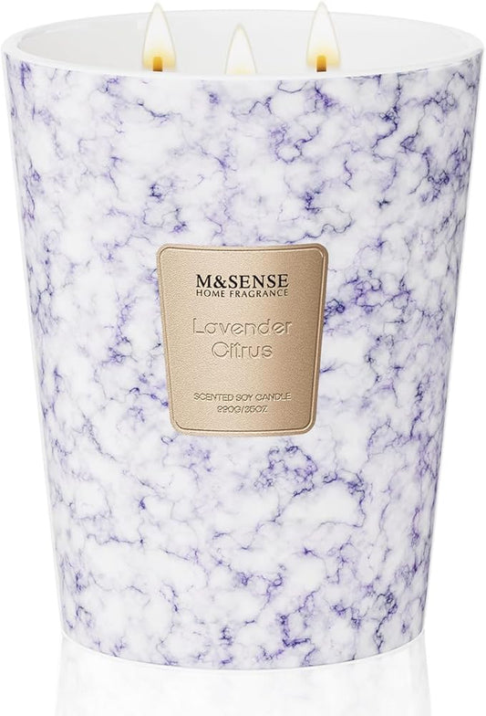 M&SENSE Extra Large Candle 35oz 150H LavenderCitrus Scented, 3 Wick Highly Scented Jar Candle, XL Large Christmas Gift Candle for Women, Long Lasting Burning for Holiday, Thanksgiving, Christmas