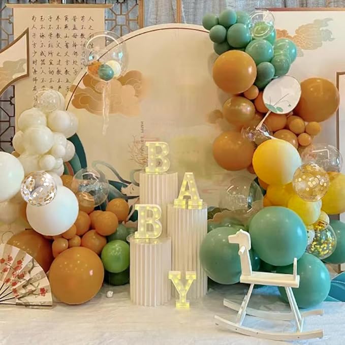 Brown Yellow Green White Balloon Arch Kit, 156Pcs Caramel Brown Mustard Yellow Sage Green White Sand Balloons Garland for Boho Safari Jungle Woodland Birthday Baby Shower Wedding