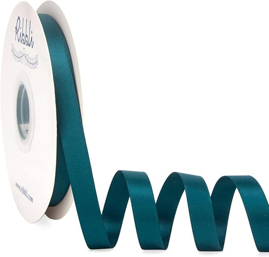 Ribbli Teal Satin Ribbon Double Faced Satin 1/2 inch x Continuous 50 Yards-Teal Ribbon for Gift Wrapping Crafts Wedding Decoration Bows Bouquet Floral Arrangement
