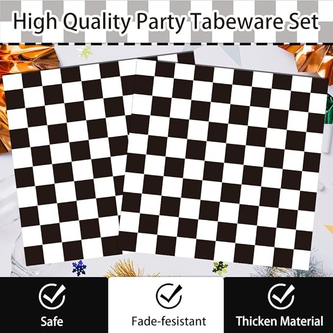 40 Pcs Race Car Birthday Party Decorations - Black and White Checkered Plates and Napkins for 20 Guests, Disposable Tableware Supplies for Birthdays, Game Day, and Racing-Themed Parties