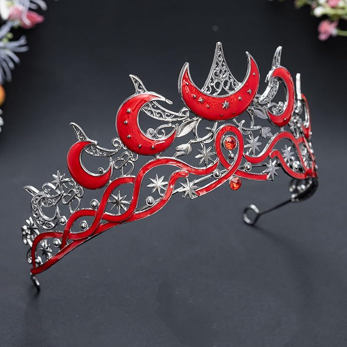 Gothic Black Moon Star Tiara Crown for Women Girls, Retro Celestial Witch Headpiece with Crescent Moon and Stars, Costume Cosplay Halloween Party Prom Wedding Birthday Accessories