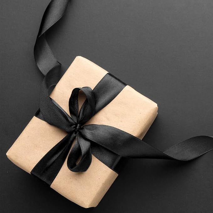 Black Satin Ribbon - 1/4 inch x 50 Yards, Double Face Solid Color, Thick and Durable Ribbon Roll for Gift Wrapping, Crafts, Hair and Multiple Decorations