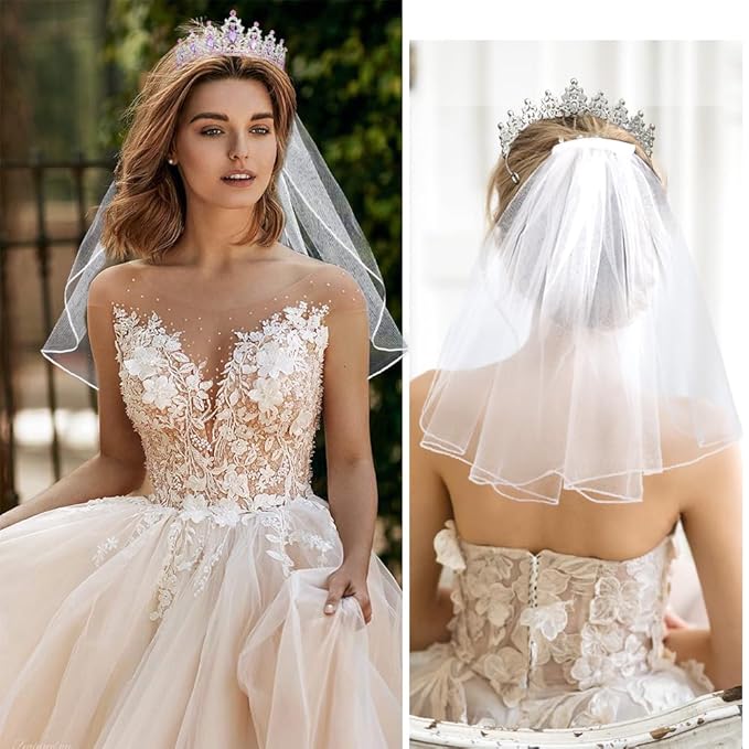 Crown and Wedding Veil Set Crown Headband Purple Crown Wedding Crown for Bride Silver Crown Bachelorette Veil Bride Veil Crystal Crown for Bachelorette Wedding Party Anniversary