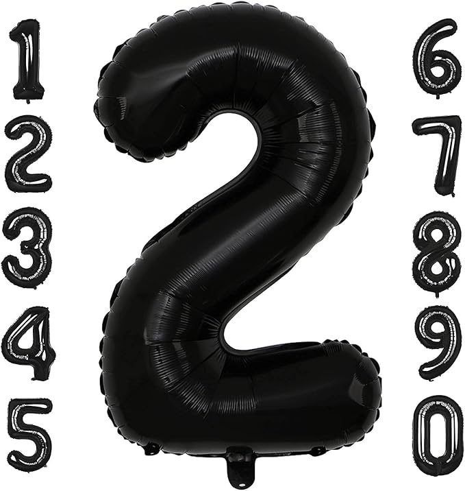 40 Inch Black Number 2 Balloons Helium Giant Black 2 Balloons for Birthday Party Decorations Anniversary Baby Shower Photo Shoot Supplies