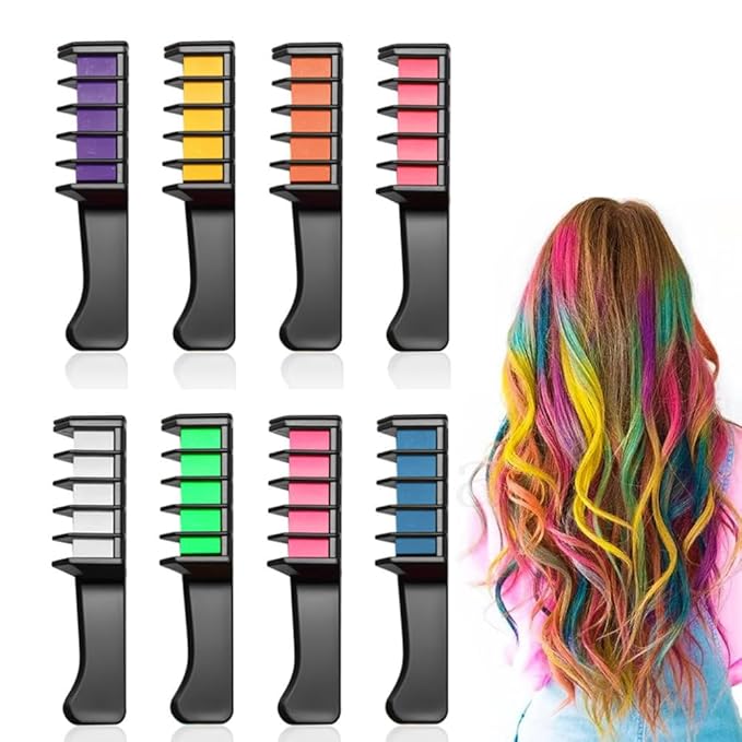 12 Colors Festive Fun Hair Chalk Combs, 2026 New Temporary Glitter Hair Colors Hair Chalk Combs, Washable DIY Hair Color Dye for Birthday Christmas Party Gifts for Teenage Girls Kids (8 Colors)