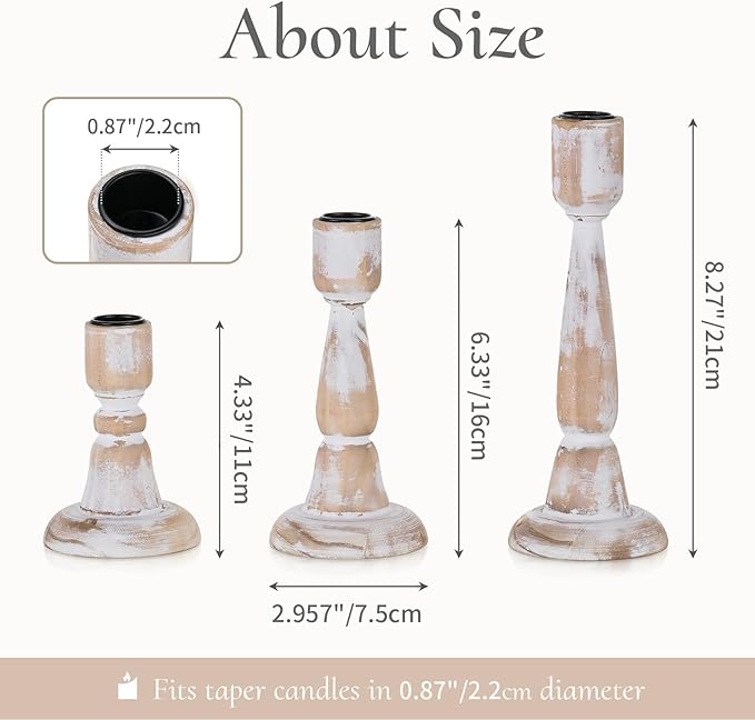 Wooden Taper Candle Holders: Wood Candlestick Holders Rustic Farmhouse Fall Decor for Living Room Dinning Table Centerpiece Christmas Set of 3