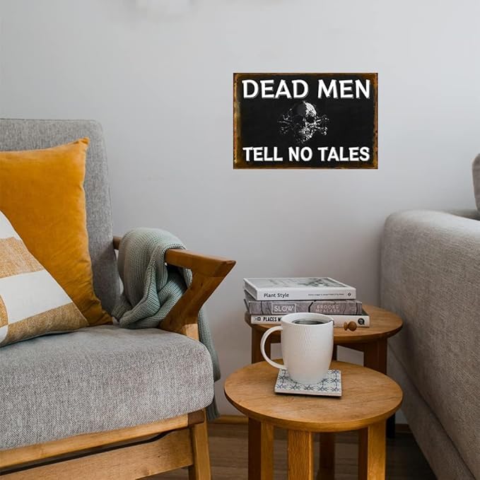 Cusde Retro Dead Men Tell No Tales Poster Funny Metal Tin Sign Vintage Skull Decor Nautical Pirates Decor For Bar Bathroom Man Cave Halloween Gifts 8x12 Inches