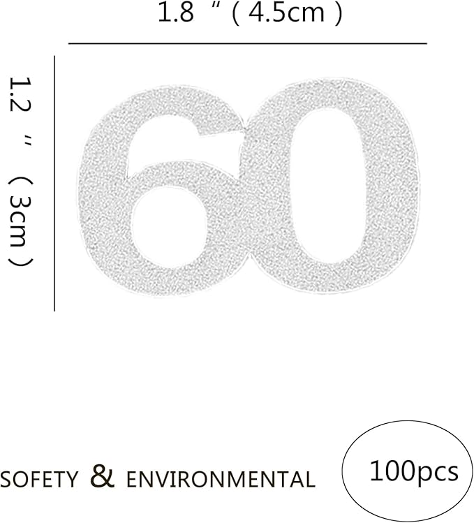 Silver Glitter 60th Bithday Confetti - Number 60 for Birthday, Anniversary Table Confetti Party Supplies, 60 Fabulous Decoration