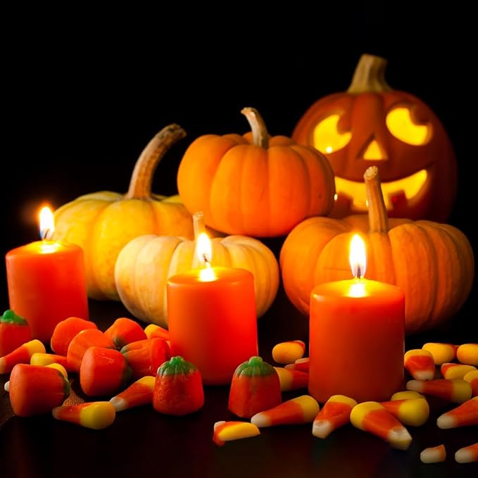 9 Packs Orange Votive Candles, Small Unscented 1.5 Inch by 1.25 Inch Colored Wax Candles for Fall Harvest Thanksgiving Day, Wedding, Party, Table Holiday & Home Decoration - 8 Hours Burn Time