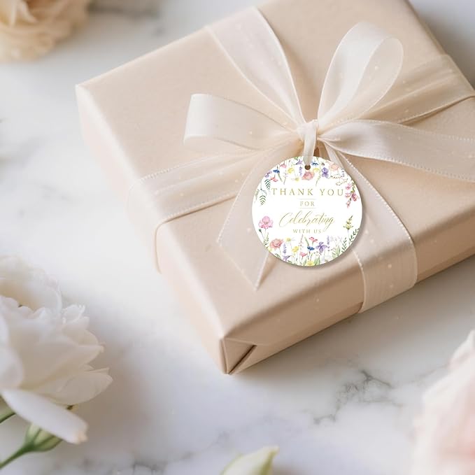 50PCS Thank You Gift Tags, 2x2 inch Pink Floral Personalized Gift Tags with String for Wedding Birthdays Party Favors Baby Shower Bridal Shower