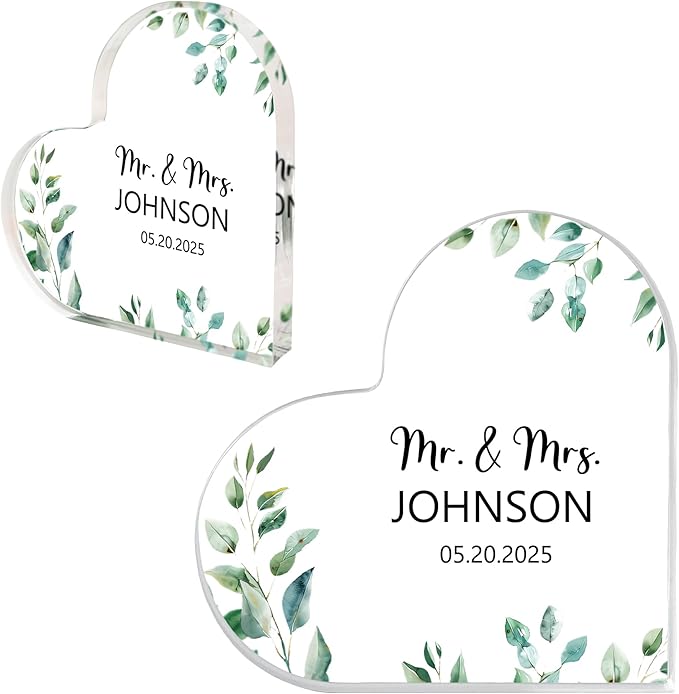 Custom Wedding Heart Acrylic Plaque,Mr & Mrs Cake Topper,Personalized Wedding Keepsake/Gift/Sign (Style 2)