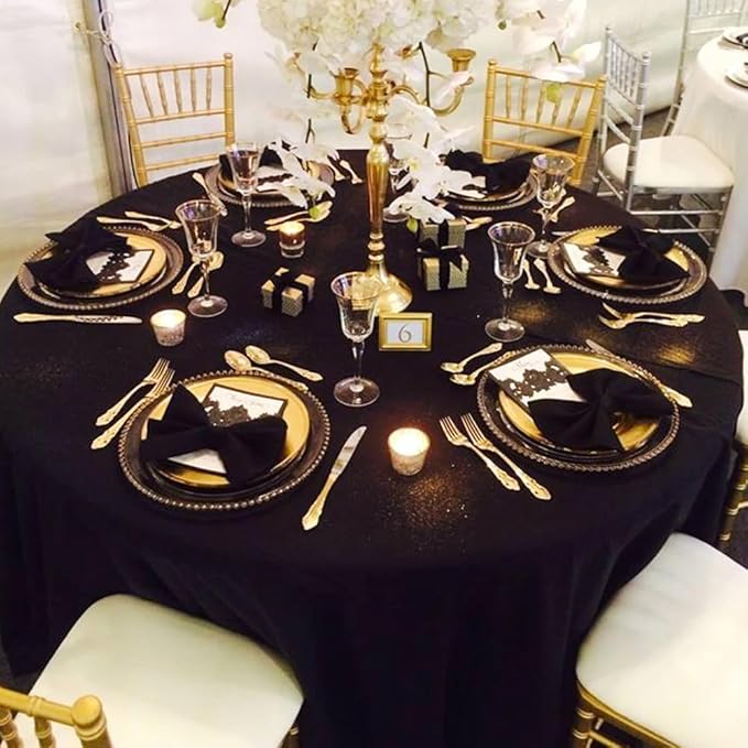 10 Pack Round Tablecloth Black 120 Inch, Stain Resistant and Wrinkle Polyester Fabric, Washable Table Cover for Kitchen Dining, Wedding, Buffet Table, Holiday Party