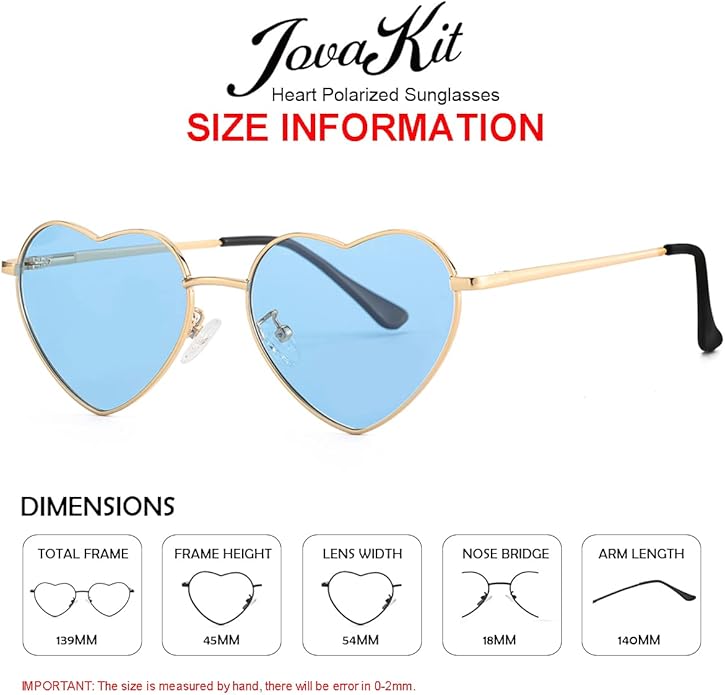 JOVAKIT Polarized Heart Sunglasses for Women Fashion Lovely Style Metal Frame UV400 Protection Lens